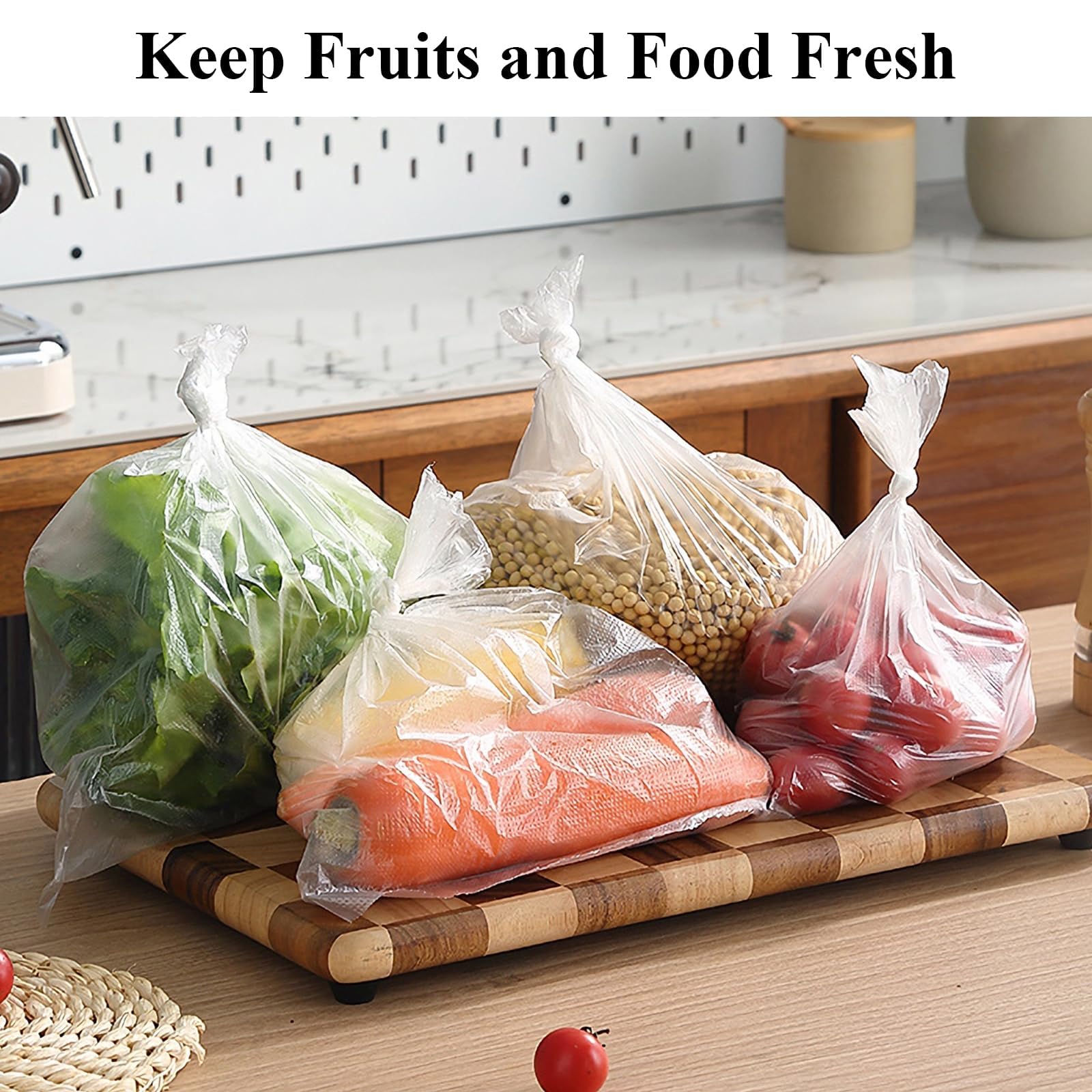 4 Rollen Kunststoffbeutel für Lebensmittel, 30 x 50 cm, haltbare, transparente Lebensmittelaufbewahrungsbeutel für Brot, Obst, Gemüse, Einkaufen, 1400 Stück Poly-Verpackungsbeutel