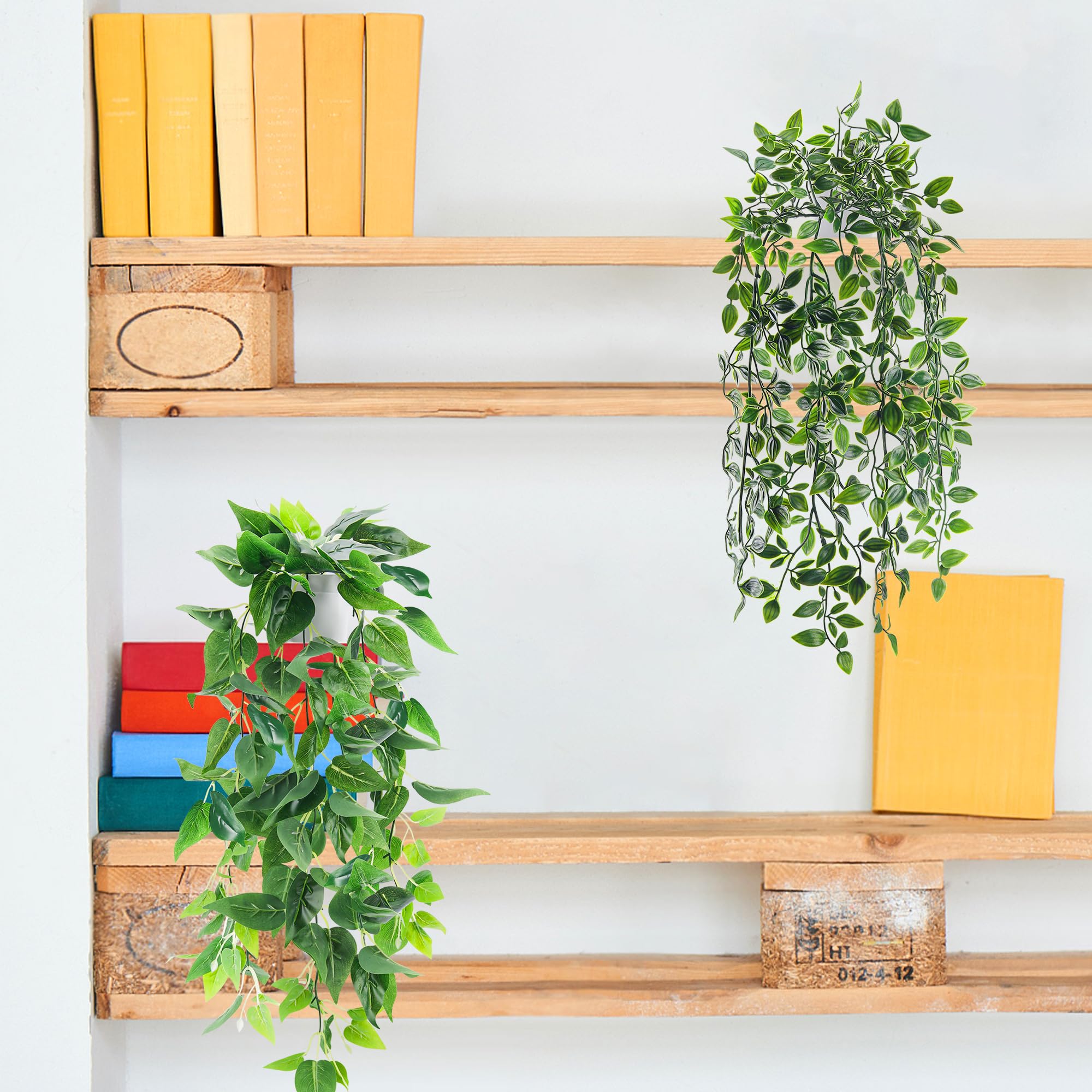 Der Rose 2 piezas de plantas falsas artificiales en maceta colgantes imitación de hiedra para interiores para decoración de baño, estante, pared, estantería