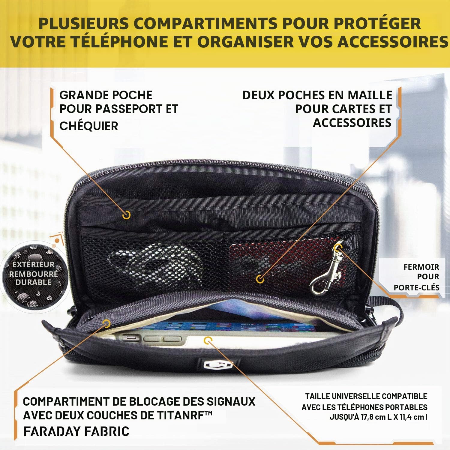 Mission Darkness Mojave Faraday Phone Bag — Multi-Functional Travel Case with Accessory Pockets and Built-in Faraday Sleeve/Signal-Blocking, Anti-Tracking, Anti-Hacking, EMF Reduction