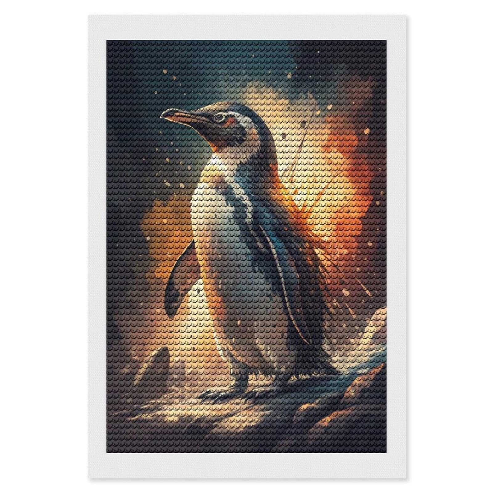 Junmoney Penguin with Fiery Aura Diamond Painting Canvas Kit 8"x12", Leisure Activity, Aesthetic Room Decor, with Tool Kit, DIY, Gift