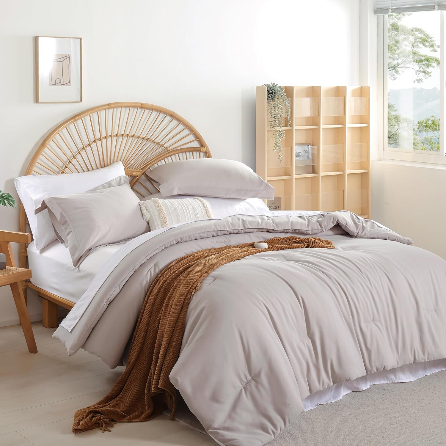 weigelia Queen Comforter Set 7 Pieces Bed Comforter Linen Grey Comforter Queen Size Bed in a Bag Queen Bedding Set with Fitted Sheets, Flat Sheets, Pillow Shams, and Pillowcases - Image 4