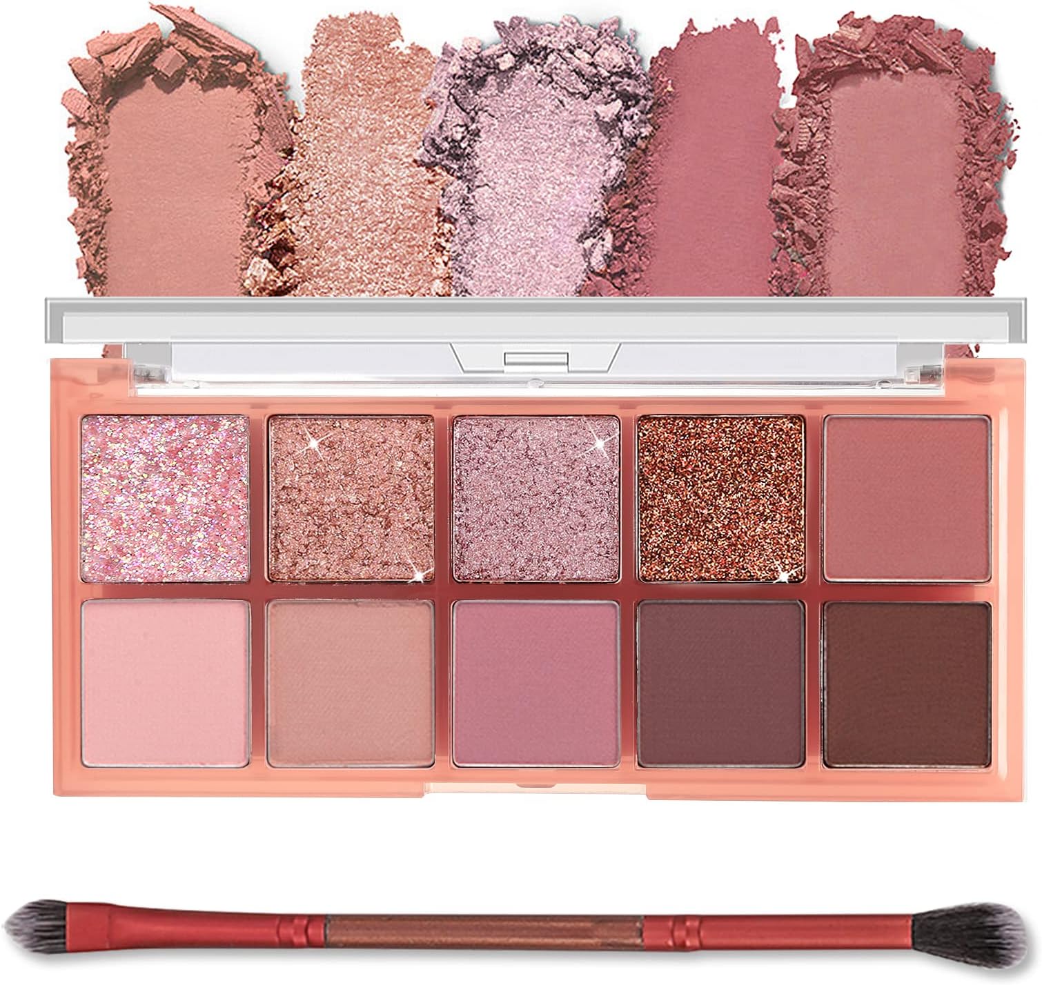 Erinde 10 Colours Eyeshadow Palette, Matter Shimmer Eye Shadow, Glitter Eye Makeup, Travel Size Makeup Pallet, High Pigmented, Naturing-Looking, Blendable, Long Lasting