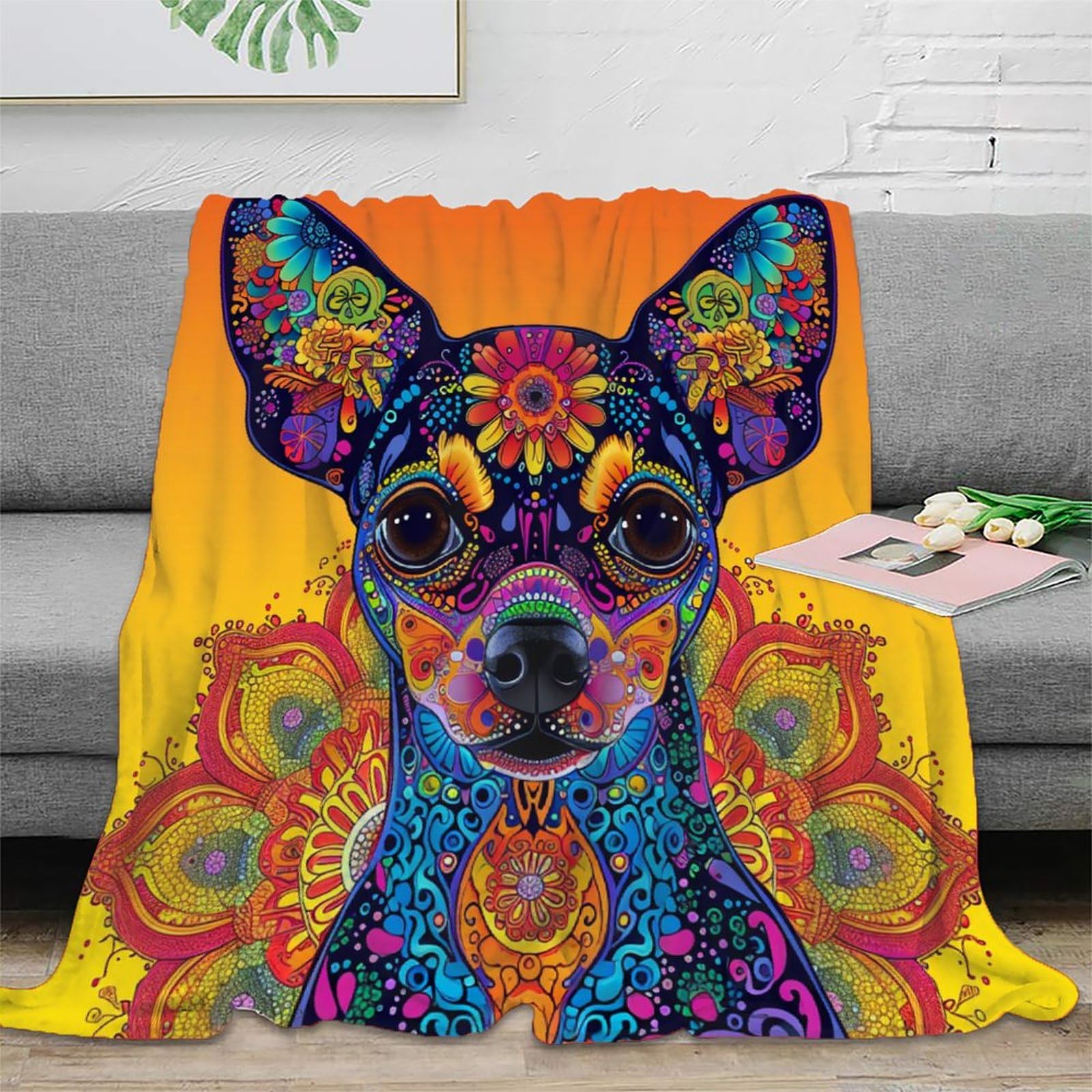 Couverture flanelle chiens 3D douce et douillette pour canapé 127x152cm