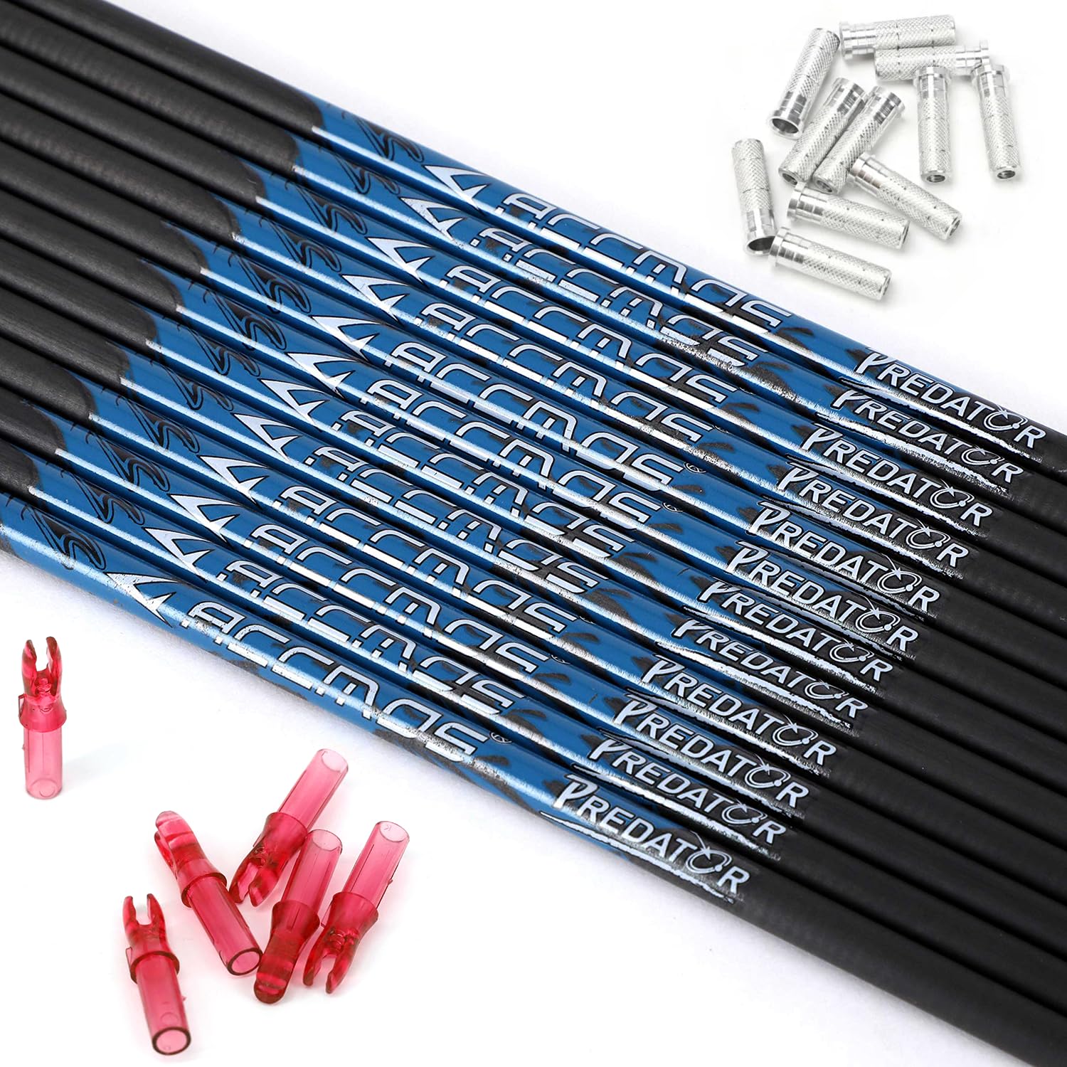 6/12er Länge nach Maß Carbon-Pfeilschaft DIY-Kits Set für Bogenpfeile Jagdpfeil 200/250/300/350/400/500/600/700/800 Spine Pfeilschäfte mit Inserts Nocks für Recurvebogen Compoundbogen Bogenschießen S1