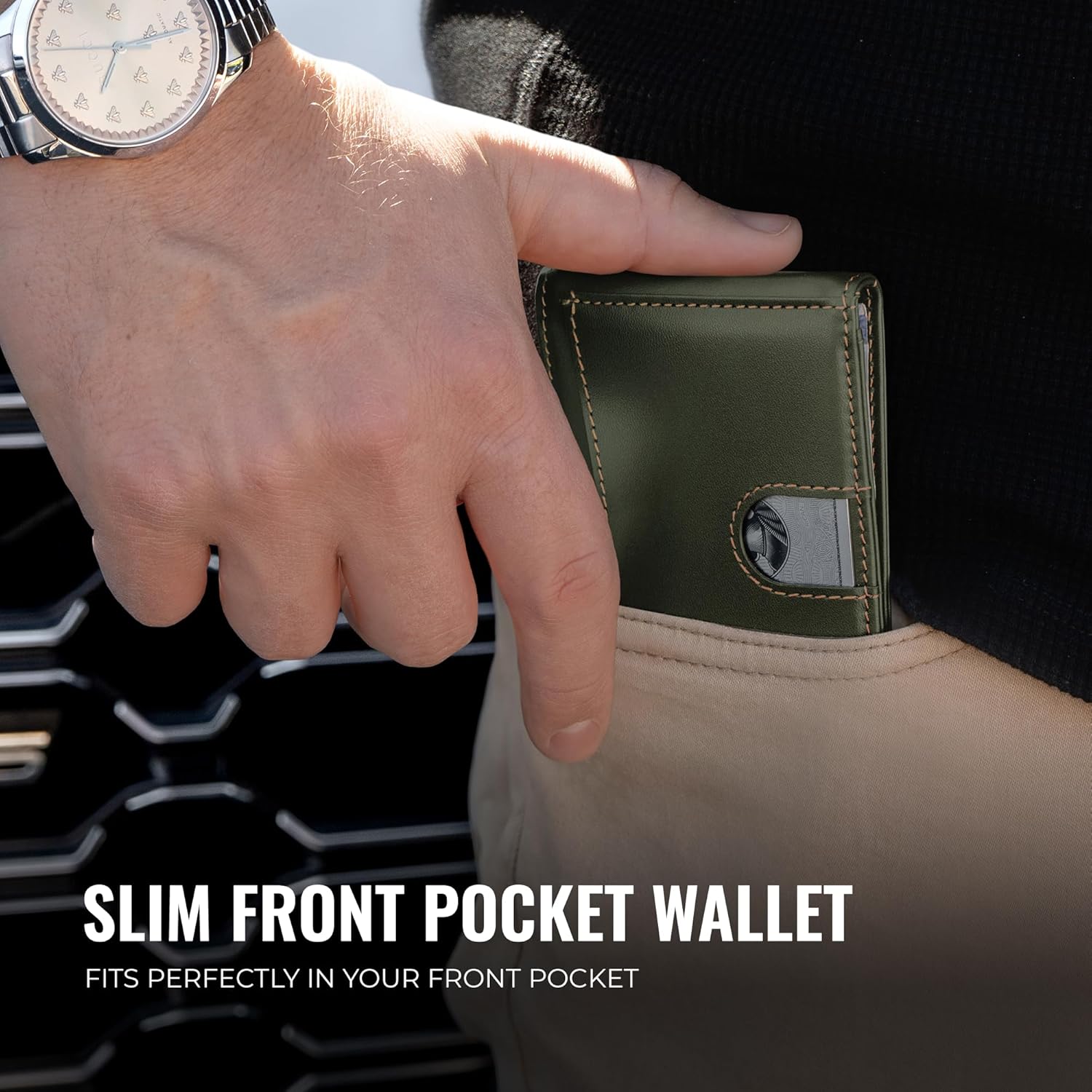 Kingly Cash Clip Slim Leather Wallet for Men with RFID Blocking & Money Clip - Minimalist Front Pocket Bifold Wallet Holds 12 Cards - Secure Card Holder with Easy Access Pull Tab - Image 3