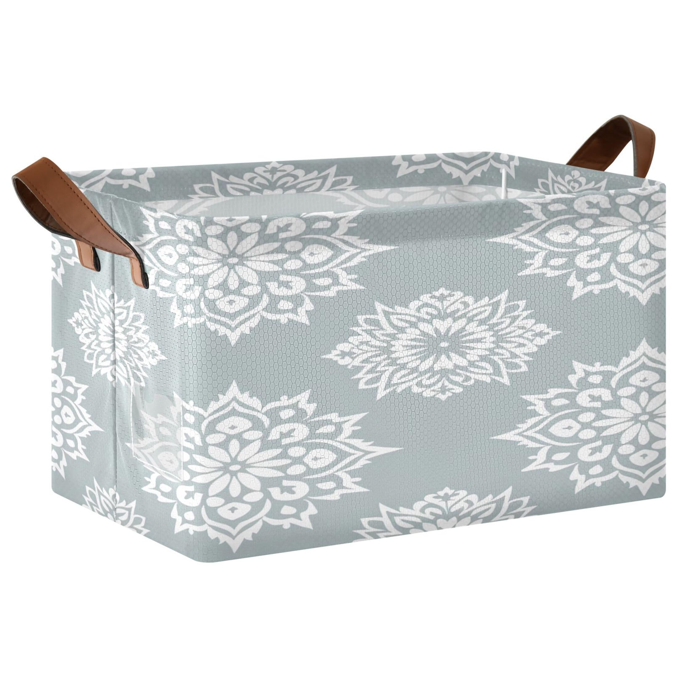 Kutsu Foldable Storage Basket Mandala Snowflake Collapsible Storage Bin with Handles for Shelves, Rectangle Basket for Home Nursery Decor, 16.9x11.4x10 in