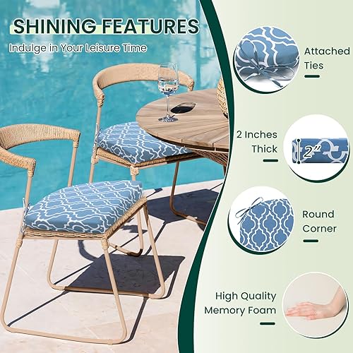 Miniatura 3 de HARBOREST Juego de 4 cojines para sillas de exterior, resistentes al agua, con lazos, cojines de asiento para muebles de patio, 17 x 16 x 2