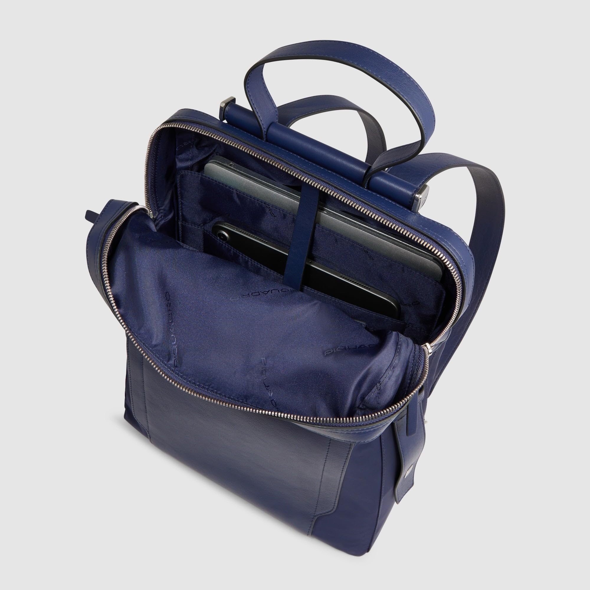 Piquadro Damen Laptop-Rucksack 14" Frau Leder und Stoff blau