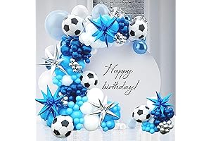 Decoración de Messi para cumpleaños: arco de globos de fútbol azul y plateado