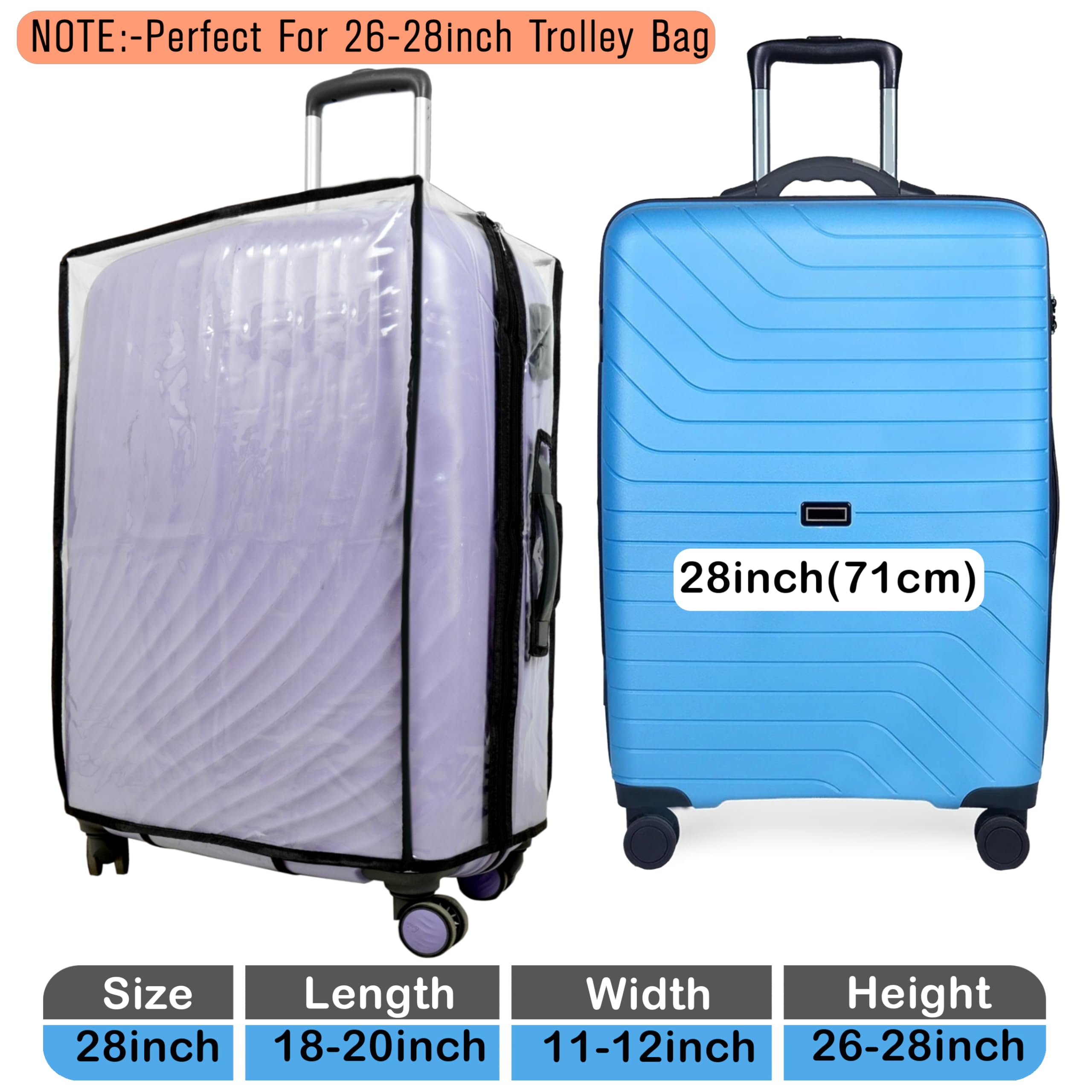 Storite 28 Inch Clear PVC Transparent Zippered Suitcase Covers