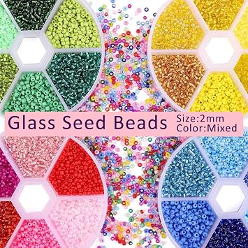 1 Box 3900pcs Mixed Color 2mm Glass Seed Beads-Small Round Spacer Loose Czech Beads for Jewelry Making Embroidery Accessories, (Blue)