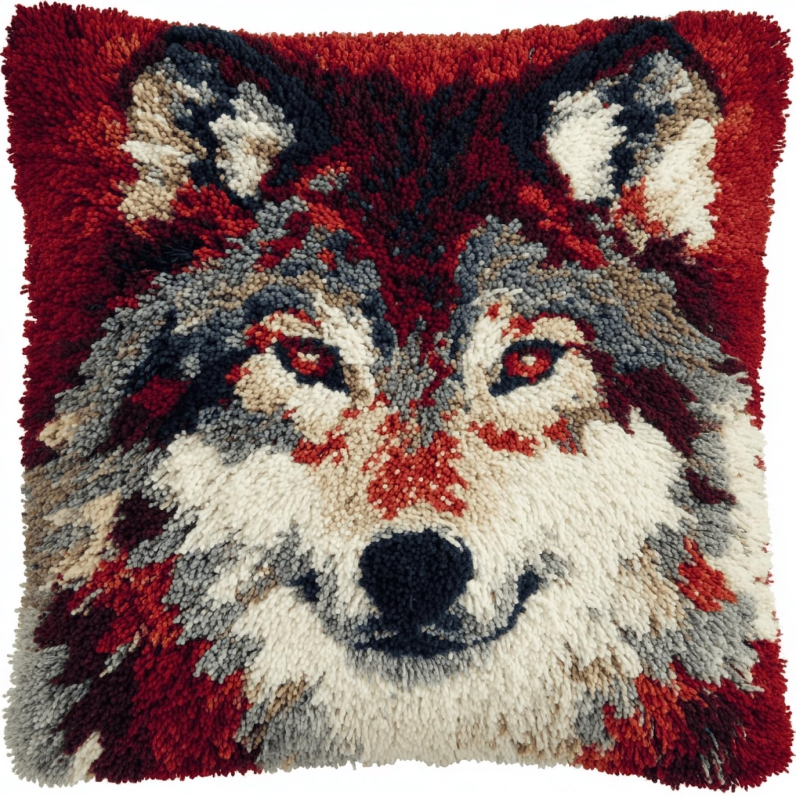 DIY Latch Hook Pillow Kit,Cushion Cover Making Kit,43x43 cm,Animal Wolf