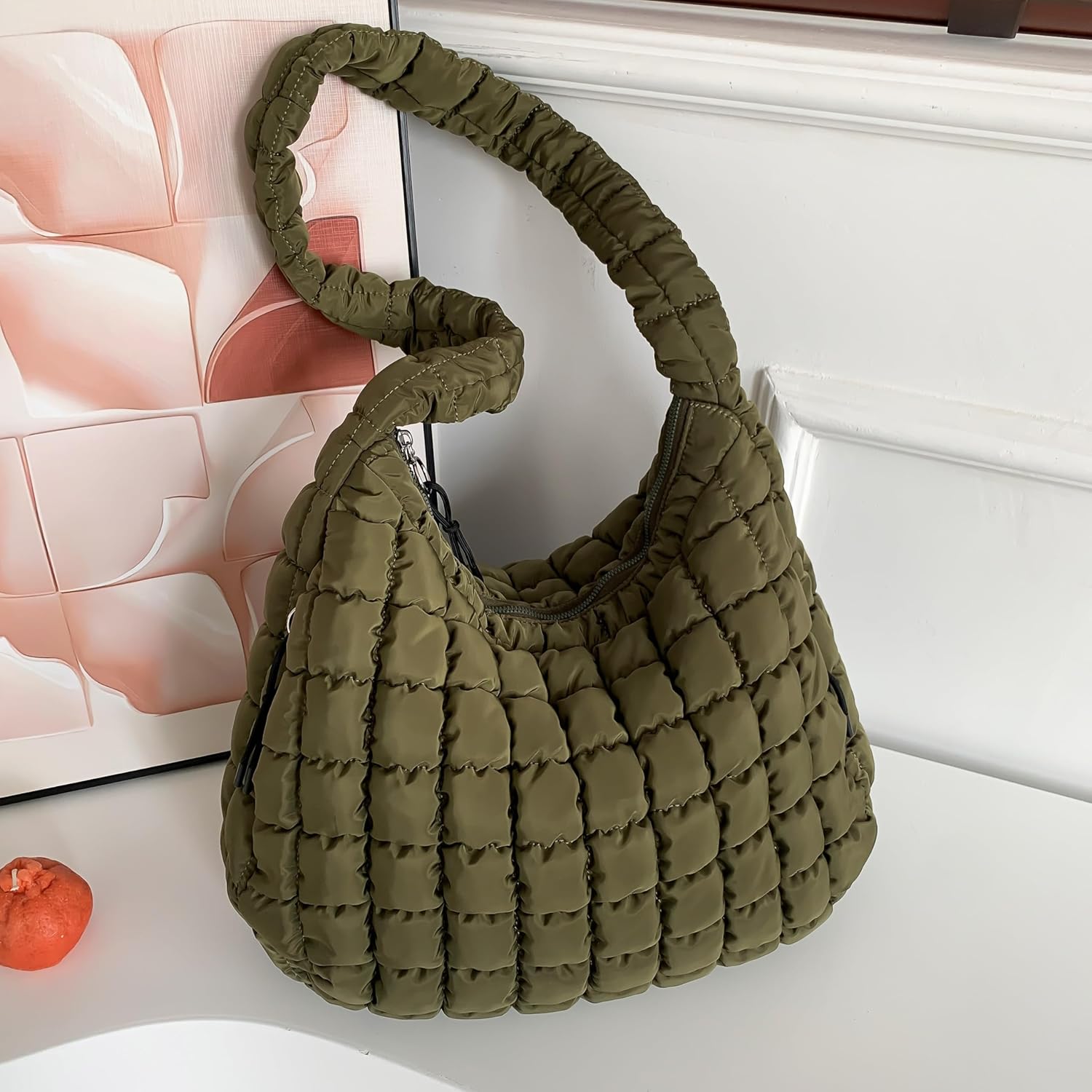Puffer Tote Quilted Shoulder Bag for Women - Lightweight Nylon Handbag - Image 4