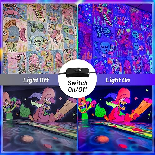 Miniatura 3 de Luces LED negras impermeables de 120 W, paquete de 4 barras de luz negra de cable de 10 pies con enchufe e interruptor, luz negra IP66 para