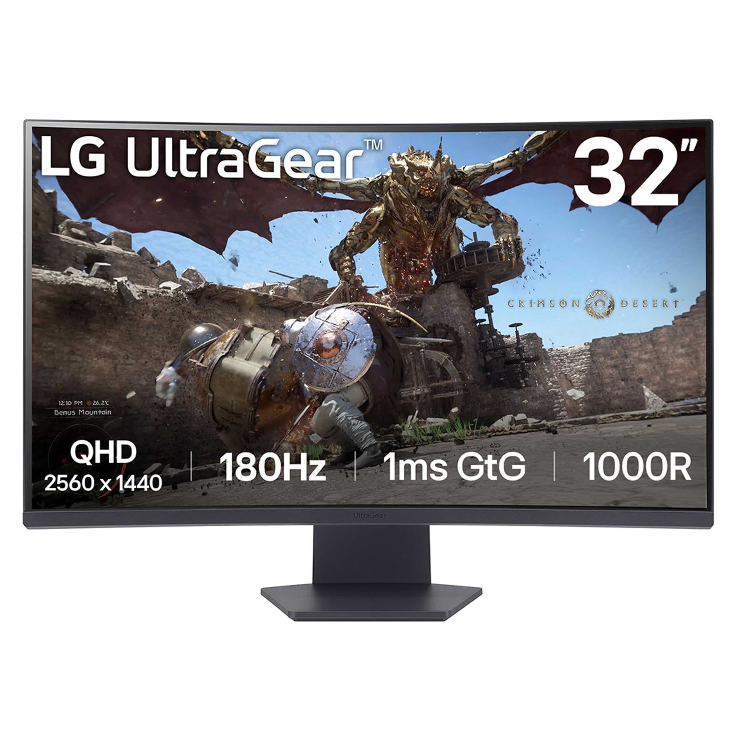 LG 32GS60QC-B Ultragear 32-inch Curved Gaming Monitor QHD (2560x1440) 180Hz 1ms 1000R AMD FreeSync HDR10 HDMIx2 DisplayPort Black