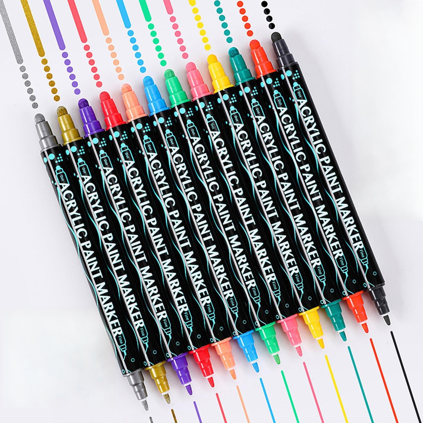 LIGHTWISH 60 Pennarelli Acrilici A Doppia Punta, Pennelli Per Pittura Su Pietra, Ceramica, Vetro, Legno, Metallo, Tela, Impermeabili E Non Tossici, Fai Da Te