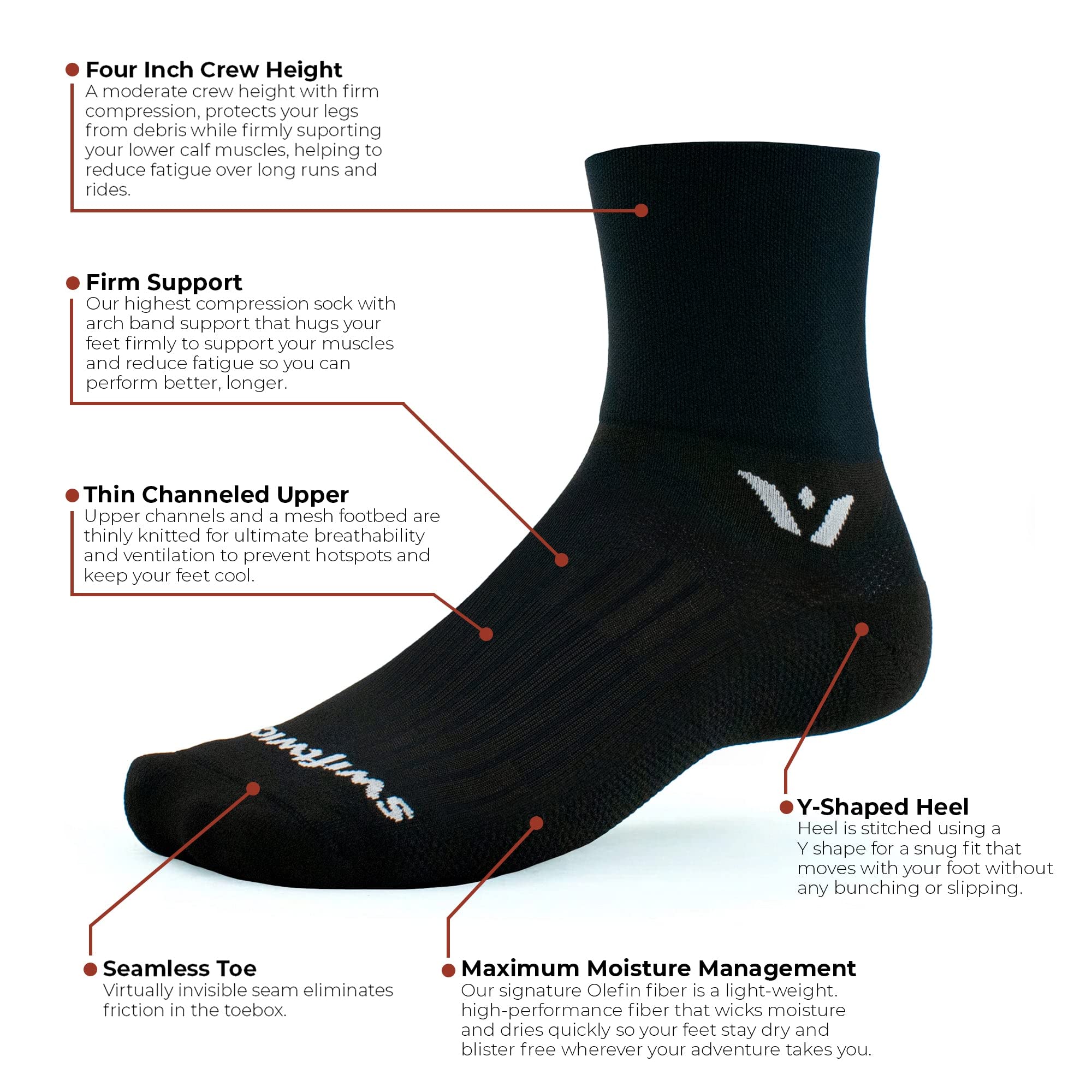 Swiftwick – Aspire cuatro, Quarter calcetines para ciclismo y Trail Running