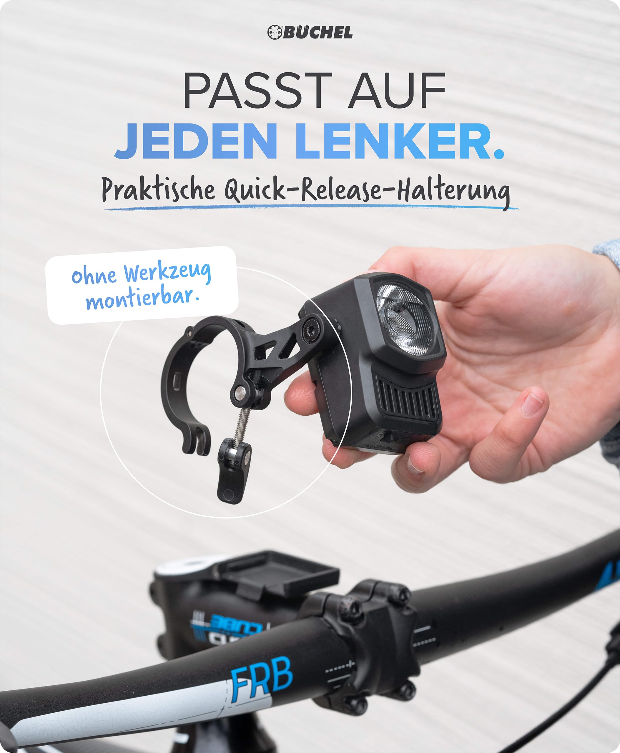 BÜCHEL Kit d'éclairage de vélo - USB-C - LED - Avec durée d'éclairage de 8 h et indicateur de contrôle - Kit d'éclairage de vélo conforme à la StVZO