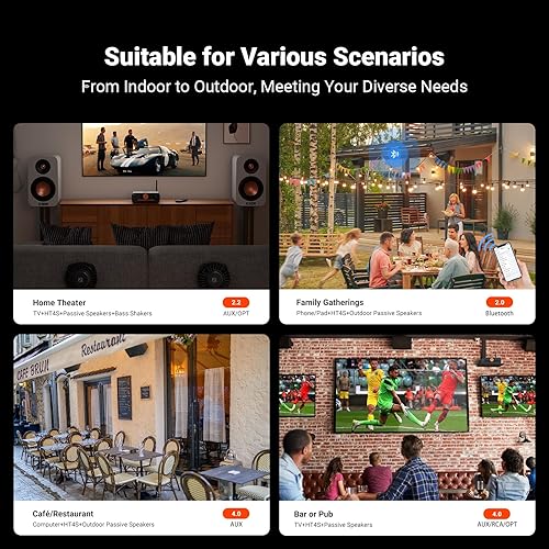 Miniatura 5 de Fosi Audio HT4S Amplificador Bluetooth para altavoces al aire libre, amplificador de potencia de 4 canales para cine en casa, reunión al aire libre,