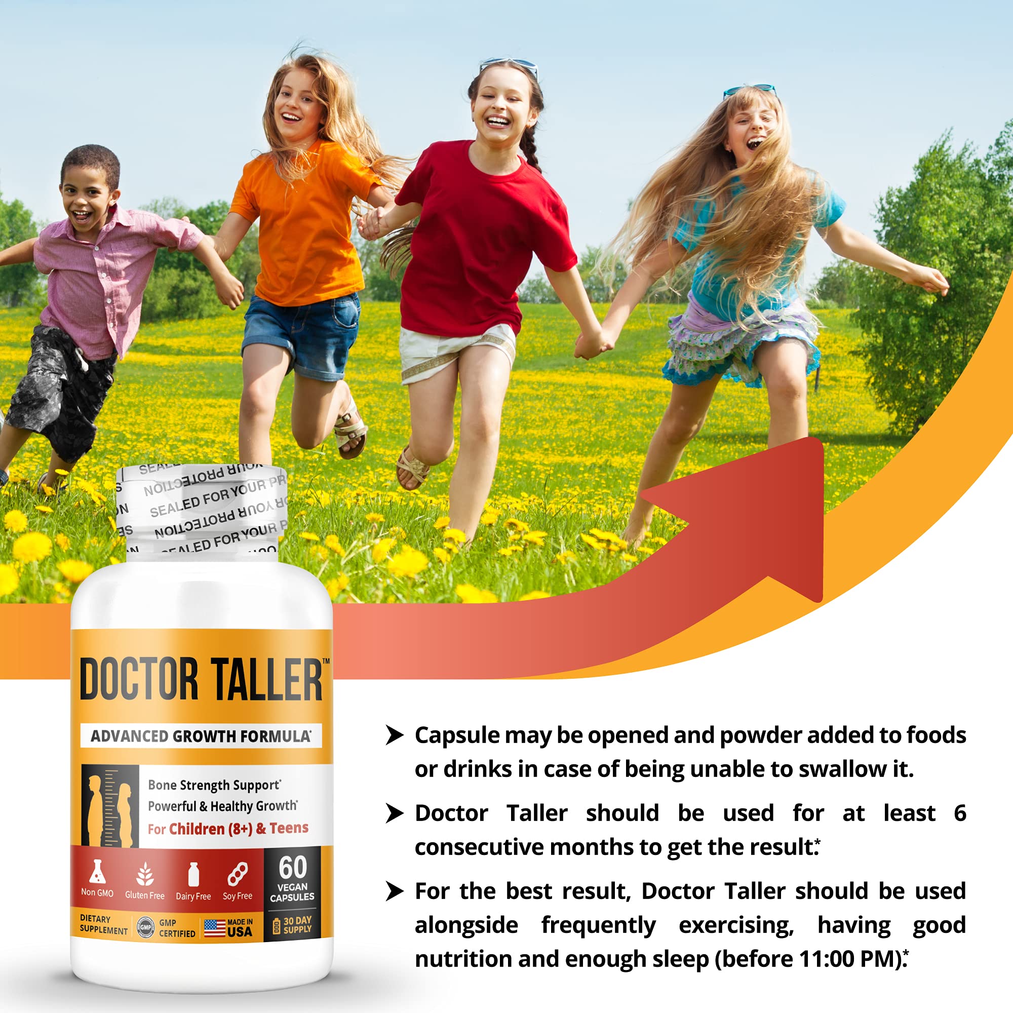 Doctor Taller Bone Health Support for Children (8+) and Teenagers with Calcium, Vitamins