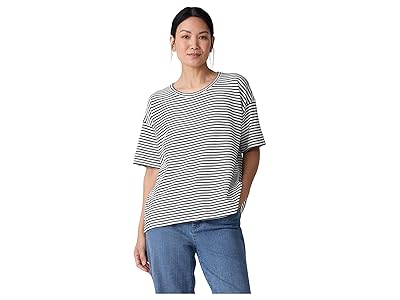 Eileen Fisher Striped Organic Cotton Slub Crew Neck Short Sleeve Box Top Women