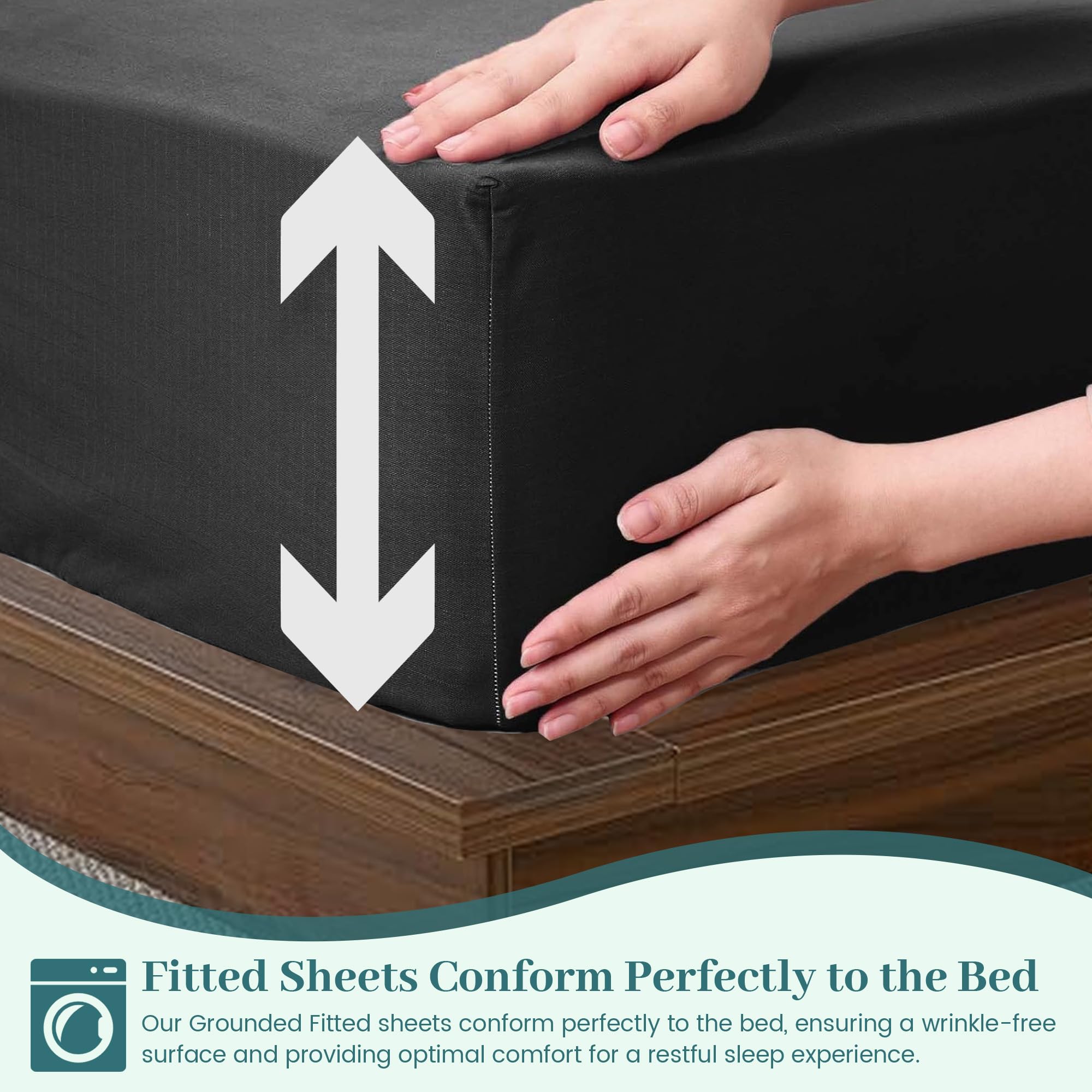 RIQINXIN Grounding Fitted Sheets Improve Sleep 150X200x35cm Grounding Mat Earthing UK with 90% Organic Cotton + 10% Pure Silver Fiber Fitted Earth Sheets Black - Image 3