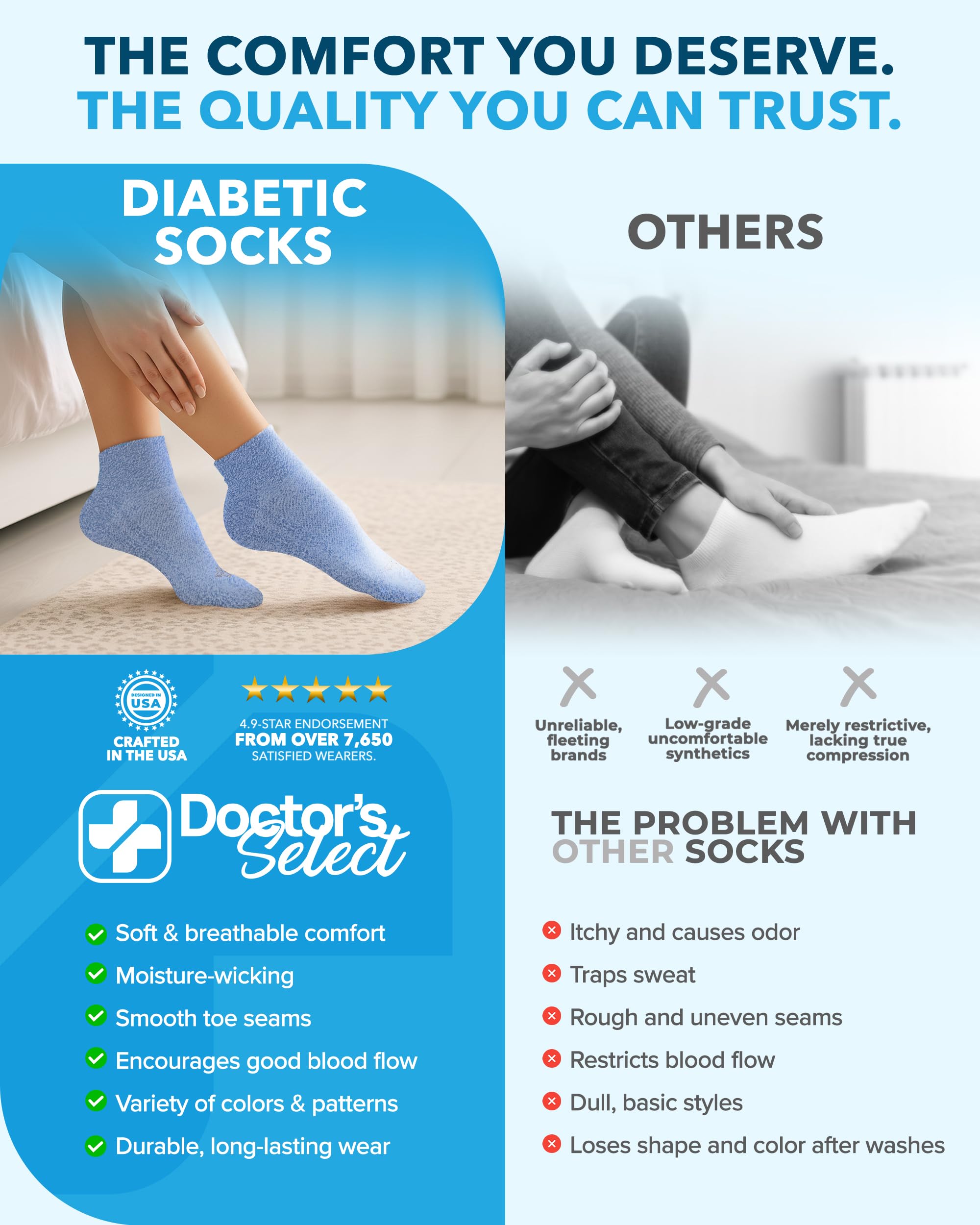 Doctor's Select Calcetines tobilleros para diabéticos para mujeres y hombres, 4 pares, calcetines unisex para adultos, Lila/rosa/azul claro/morado - 4 pares, Medium