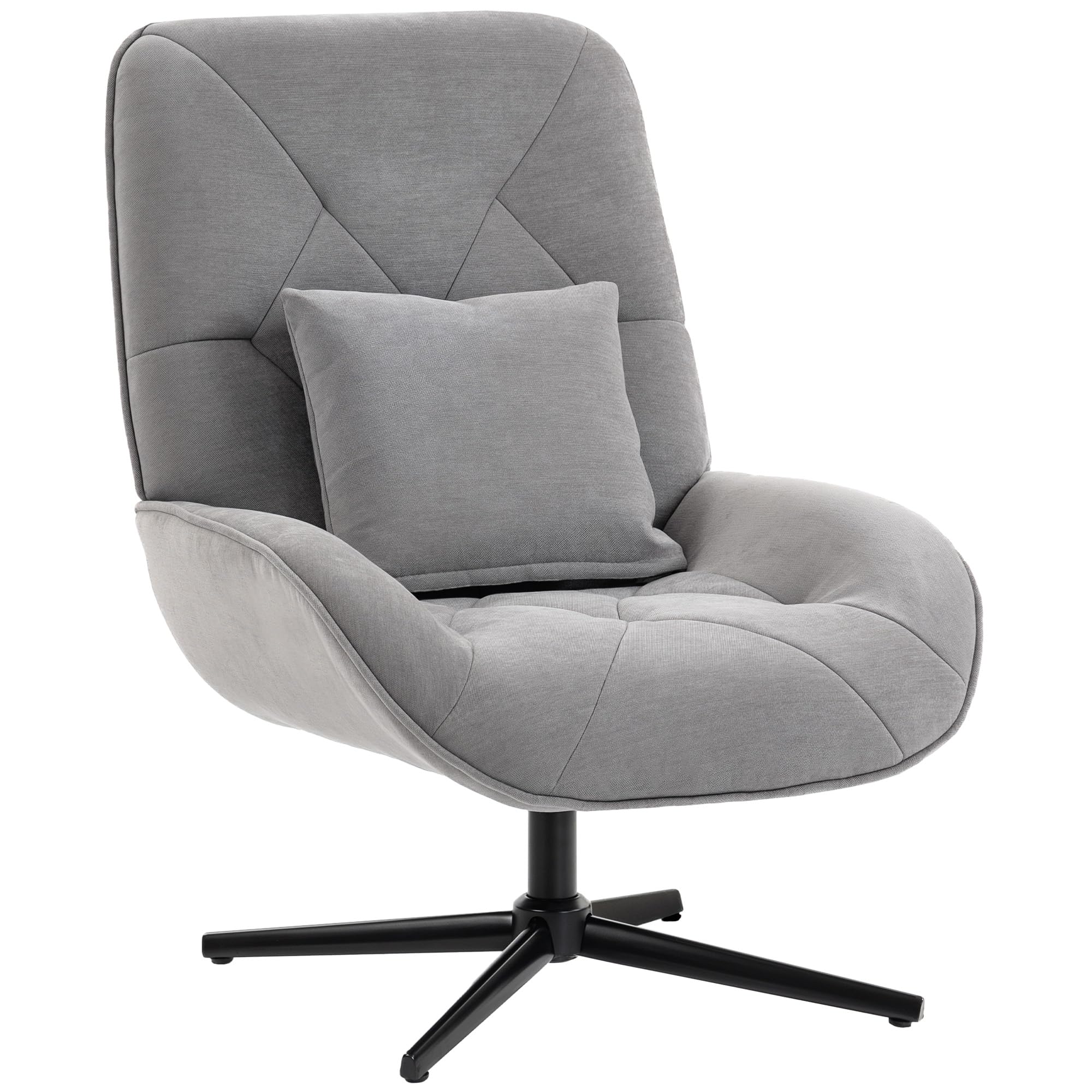 HOMCOM Swivel Accent Armchair - Light Grey - Metal Base