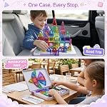 Magnetic Tiles for Kids Travel: 40pcs Portable Mini Building Toy - 30-Sec Iron Case Opens Into 10.6-Inch Play Board - STEM Gift for Toddlers Ages 3-6 - Airplane Road Trip Restaurant