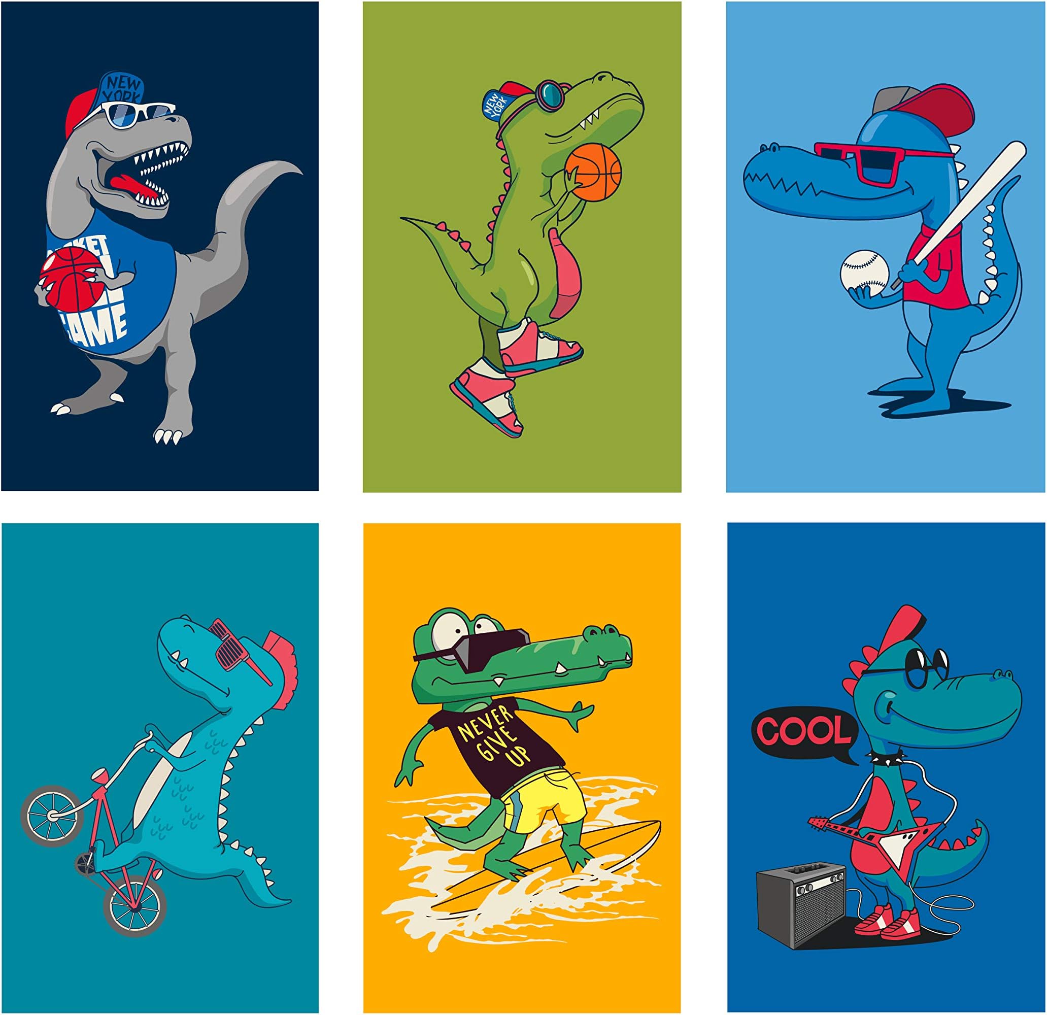 Set of 6, 11x17 inches, Dinosaur Poster Perfect for Kid's Room Decor | Dinosaur Wall Decals For Boys Room | Dinosaurs Posters Perfect As Kids Bedroom Or Baby Nursery Art Wall Prints Decorations