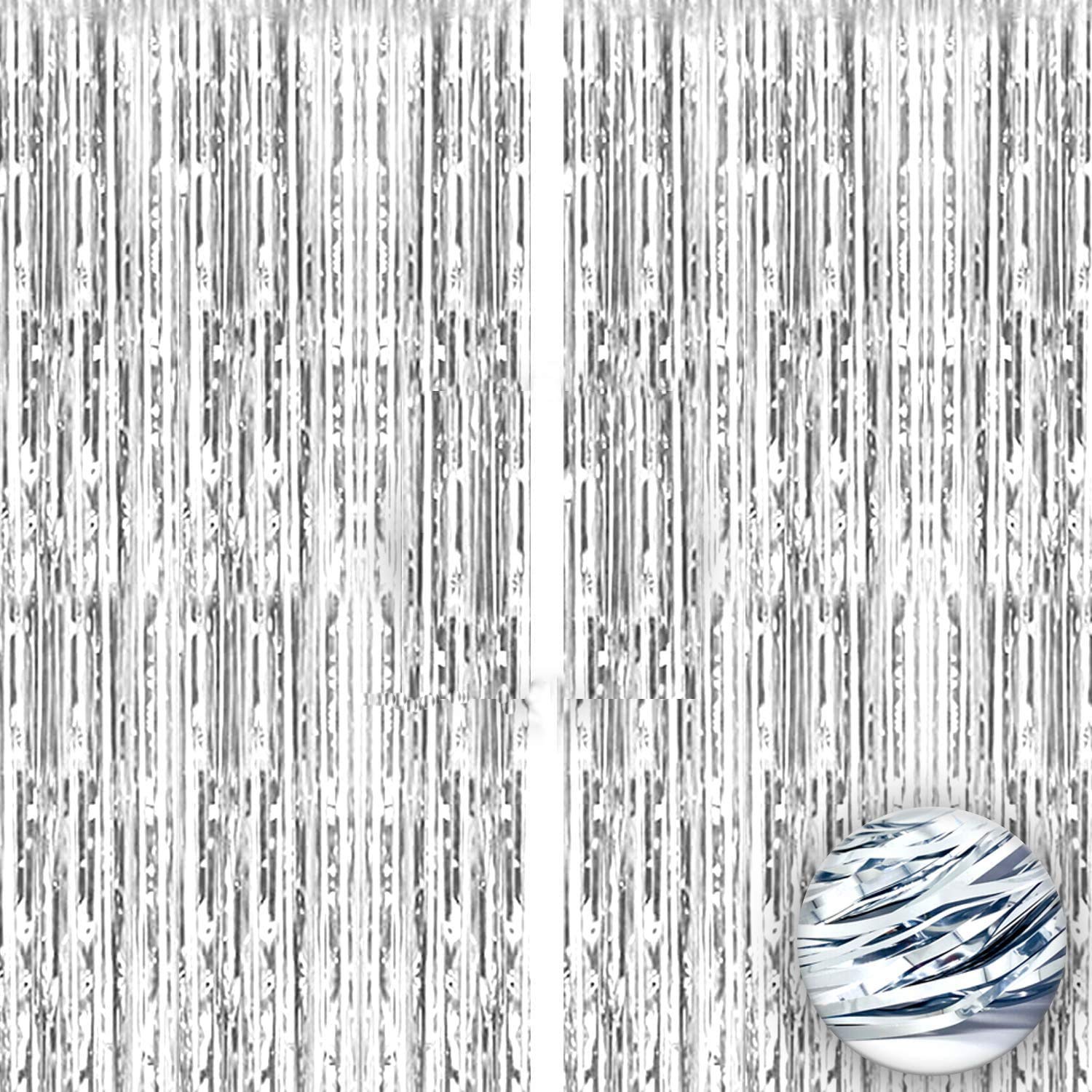 RasuImpex Silver Foil Curtain, 2Pcs 3”x6” Tinsel Foil Fringe Curtains Backdrop, Foil Fringe Curtains for Birthday Wedding Party Photo Booth Decorations (Silver) #RasuDecor
