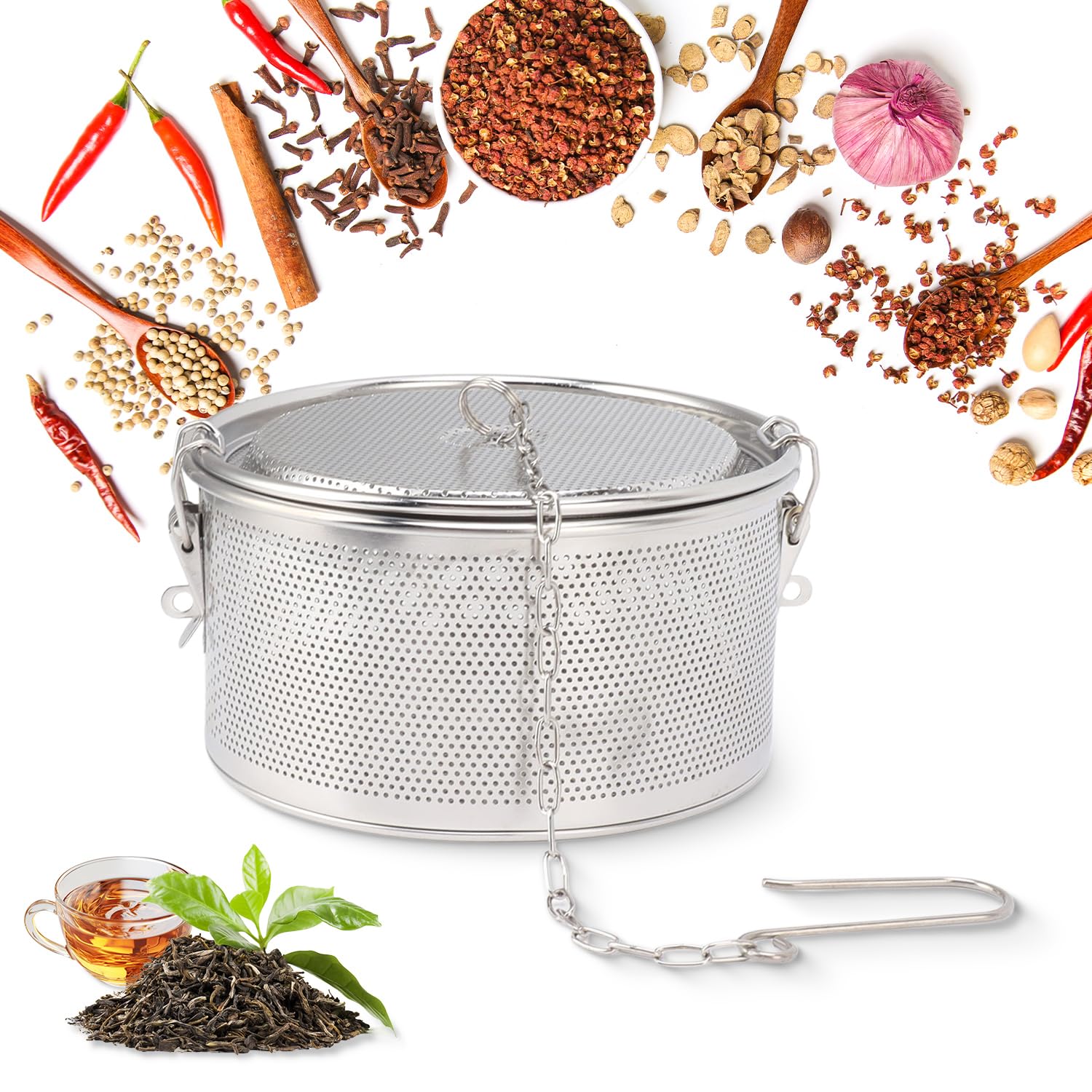 Tissting Colino per Tè e Spezie, Filtro Per Tè In Acciaio Inox, Filtro per Spezie in Acciaio Inossidabile, 18 cm Colino da tè con Maglia, con Gancio a Catena Esteso, Ideale per Cucina e Ristorante