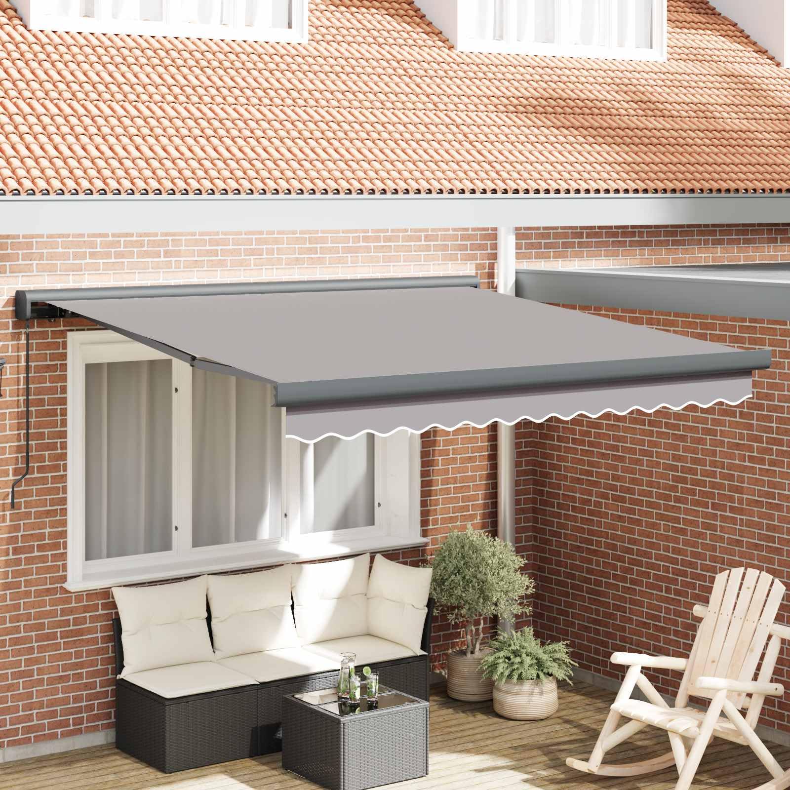 Nqyjm Einziehbare Markise, hellgrau, 300 x 250 cm, Stoff und Metall, Markisen für den Außenbereich, Terrasse, Sonnenschutz und winddicht, Balcon- Markise, robust, hellgrau, Modell mit anthrazitfarbenem Garten