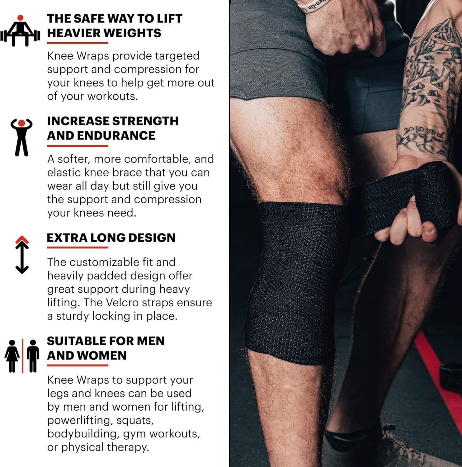 DMoose Fitness Knee Wraps and Lifting Wrist Straps Bundle (1 Pair for Each) for Weightlifting