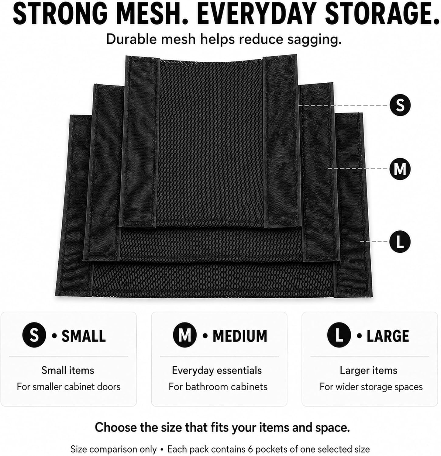 6 Pack Self Adhesive Mesh Storage Pockets, Cabinet Door Organizer