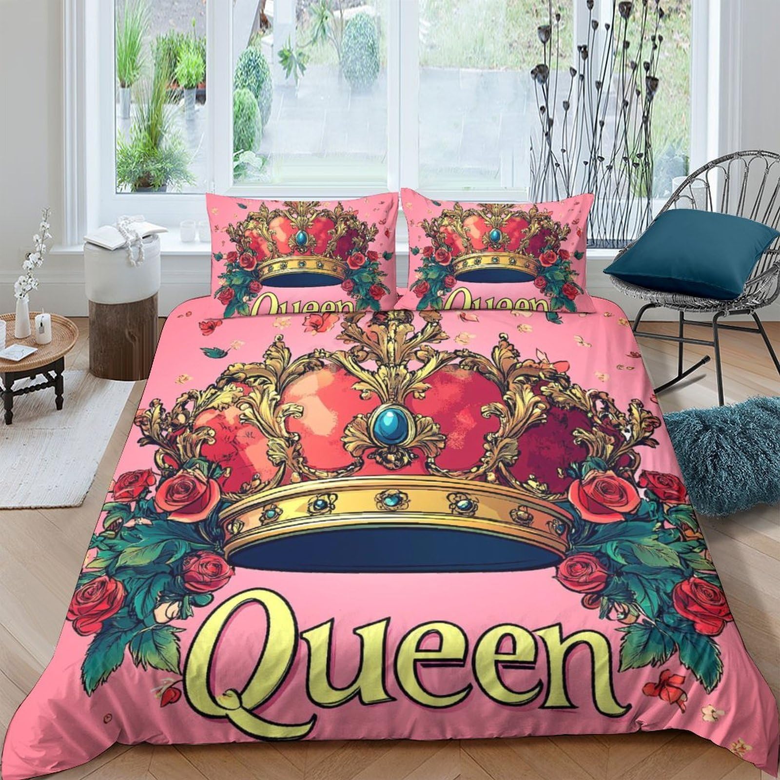 Ctjqhvkz Style-2 3D Printed Queen Crown Fitted Sheet Microfiber Pink Royal Bed Cover For Bedroom Dorm Decorative Mattress Protection Single（135X200cm）
