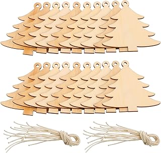 Pangda 20 Packs Wooden Christmas Tree Cutouts Embellishments Hanging Ornaments with 20 Packs Strings for Wedding, Craft, Christmas Decoration