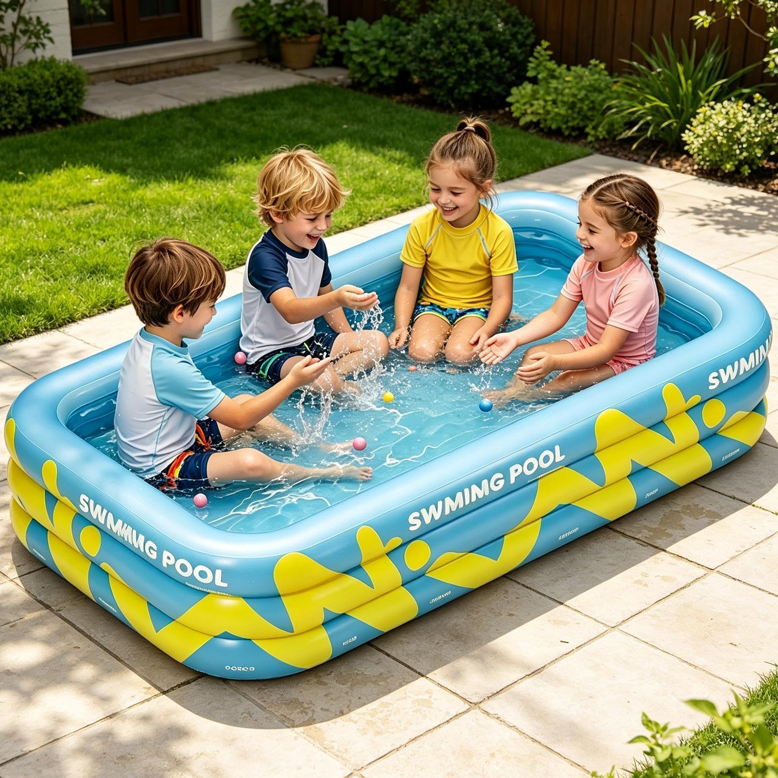 Aufblasbarer Pool 210 cm x 145 cm x 56 cm Verdicktes Kinderspielzeug | Kinderplanschbecken Für Terrasse, Außenbereich, Garten, Hinterhof, Rasen, Park, Party, Schwimmen, , Sommer