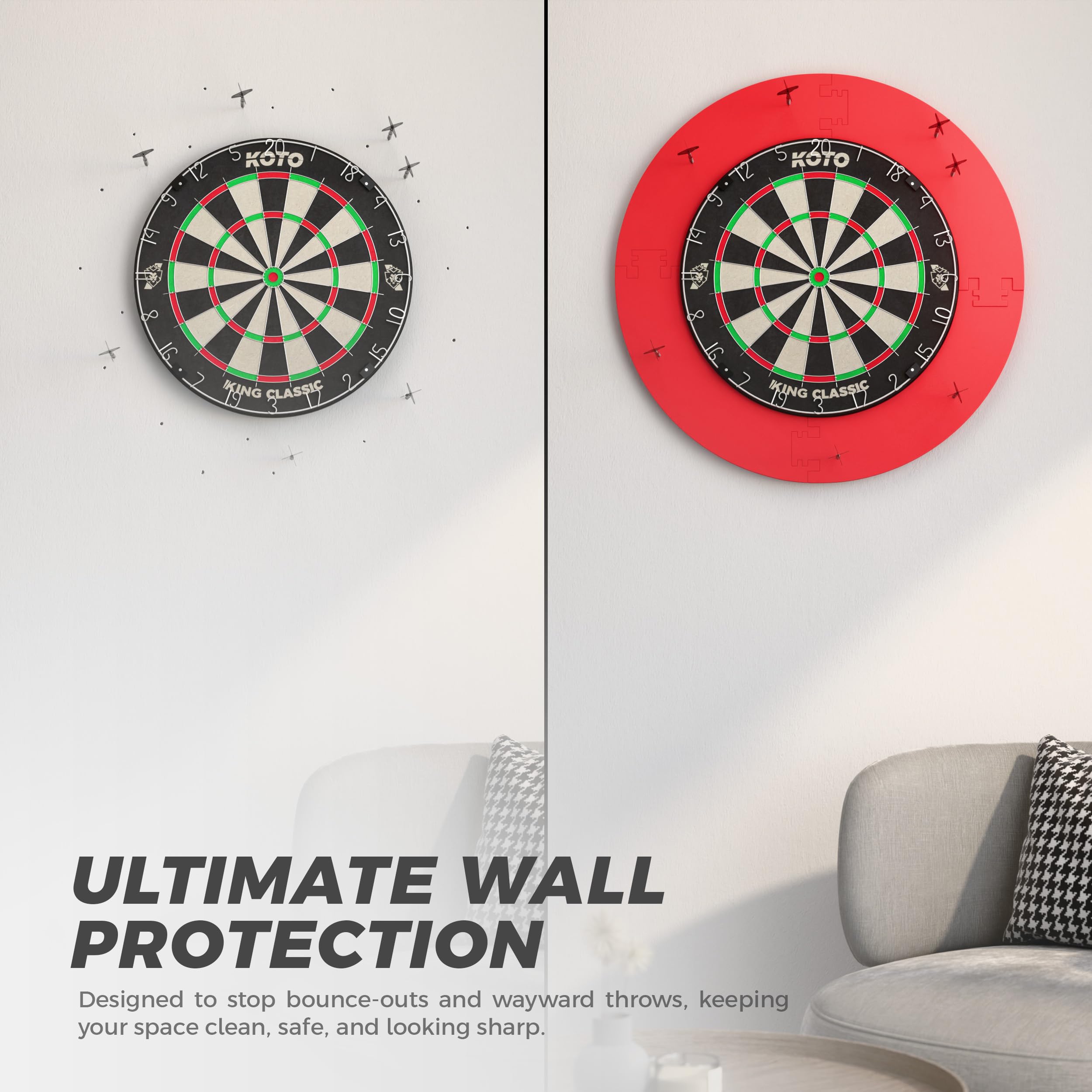 KOTO – Protezione per Freccette (Surround) 4 Pezzi Rotondo Rosso (13,5 cm), Protezione per Muro in Eva Durevole, Evita Danni a Pareti e Punte delle Freccette
