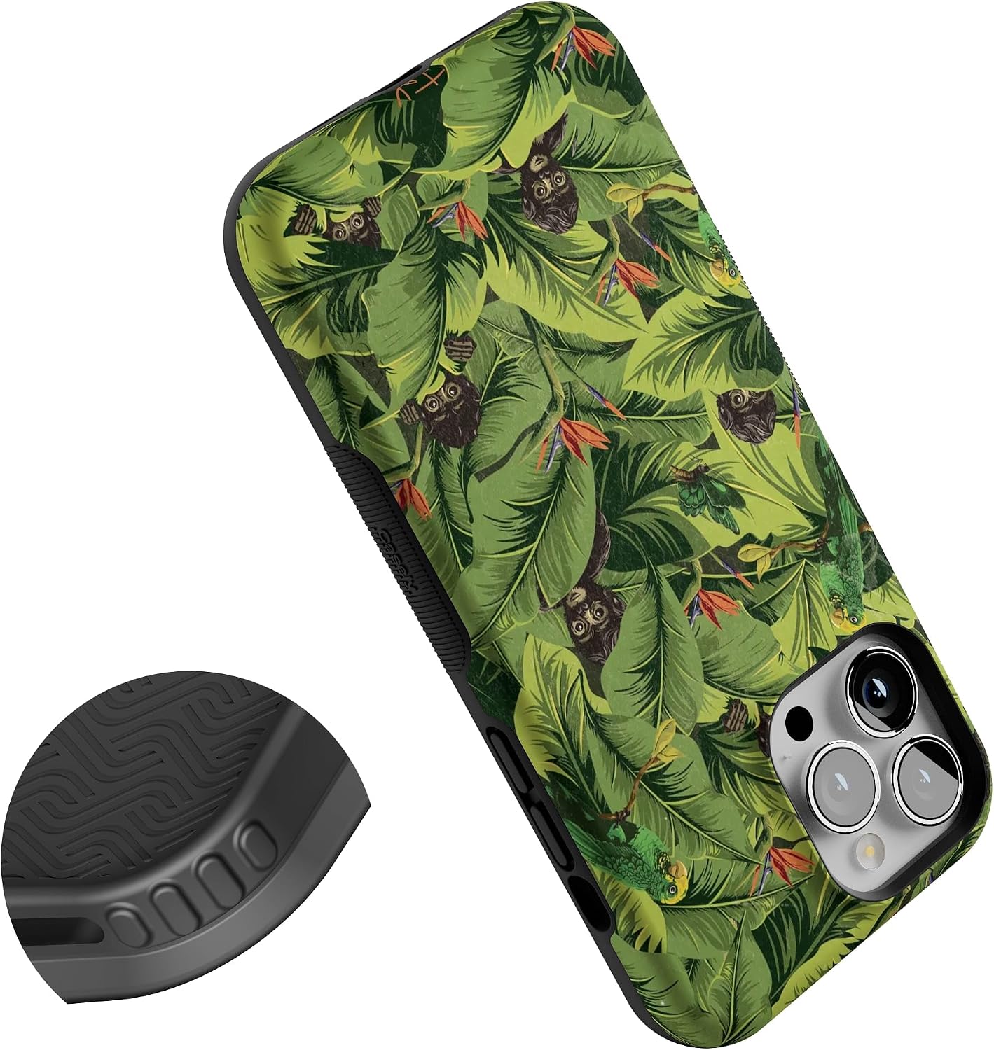 Casely iPhone 13 Pro Max Case | Sneaky Monkeys | Frida Kahlo Jungle Floral | Bold Protective Design | Compatible with MagSafe