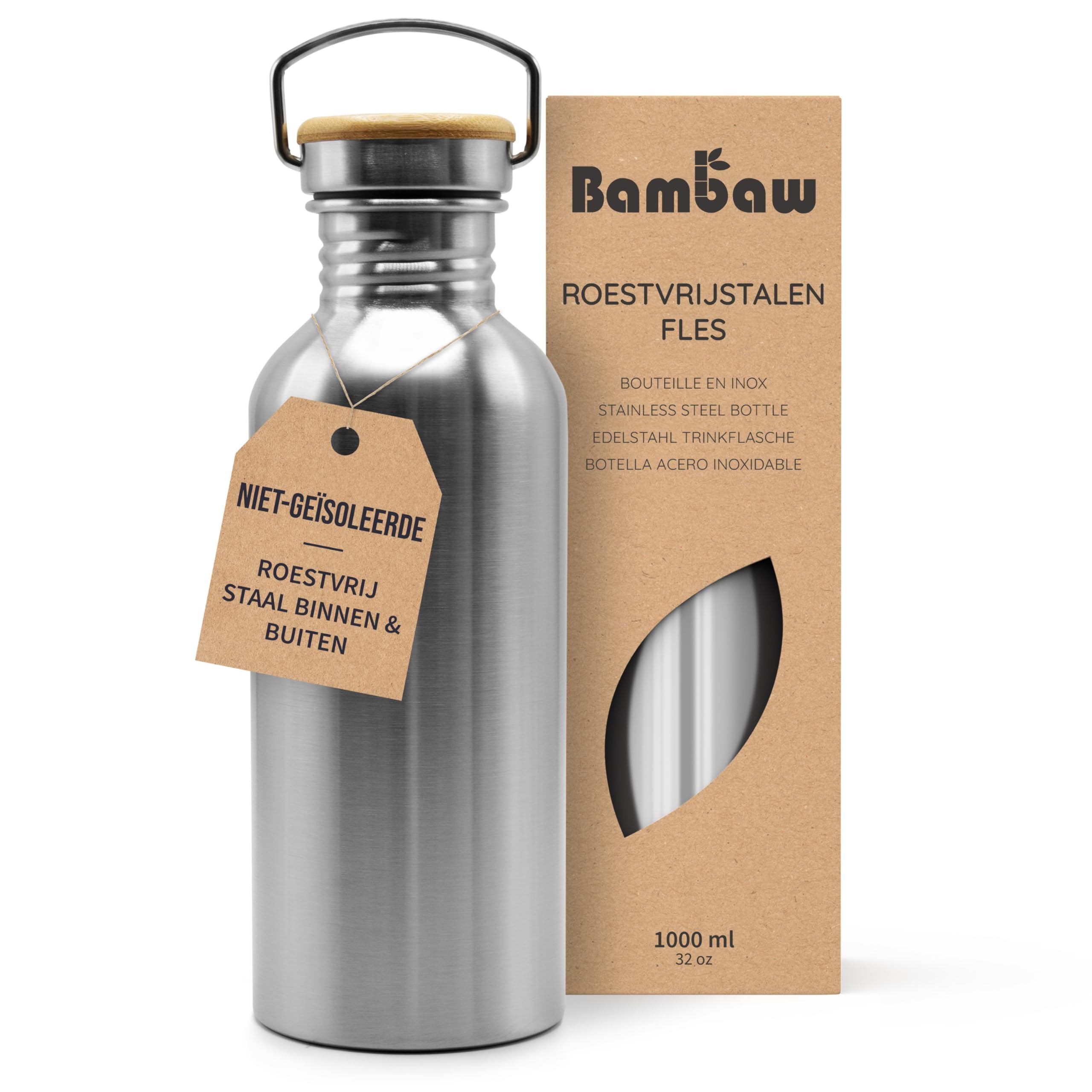 Metal Water Bottle | 1 Litre Drinking Bottle | Reusable Water Bottle | Durable Drinking Bottle | Plastic-free and Leakproof Stainless Steel Water Bottle | 1L Eco Drinking Bottle | Water Bottle BPA - 1 l - Nature Steel