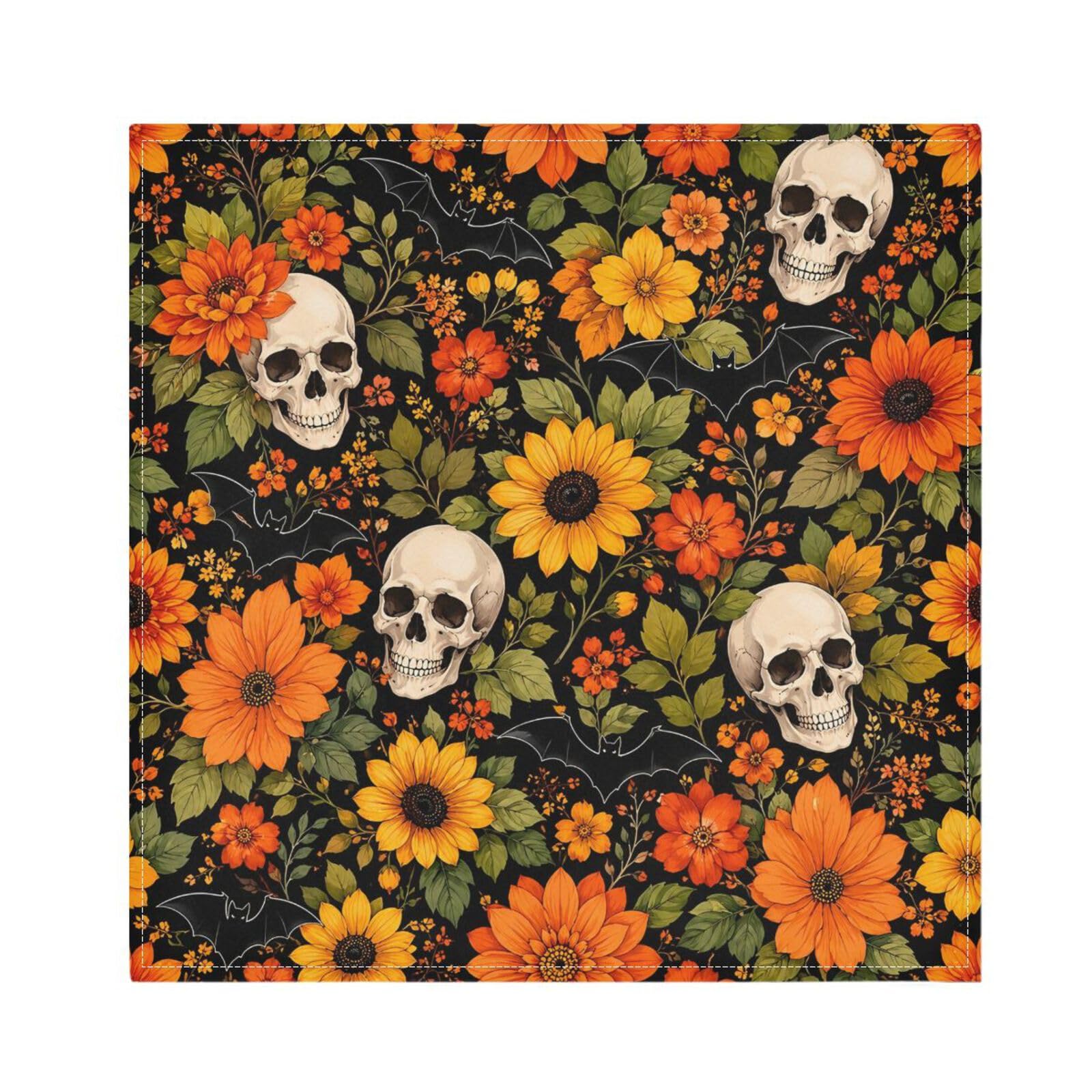 Ttgoth Halloween Skulls Cloth Napkin Set of 6 Washable & Reusable Dinner Napkins for Dining Table, Banquets, Wedding, Party, 50x50 cm