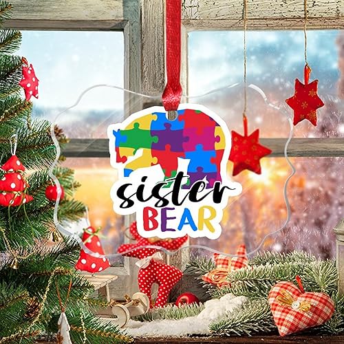 Miniatura 233 de Adorno de Navidad Mama Bear Novedad Acrílico Adornos de Navidad Mama Bear Autismo Rompecabezas Colorido Oso Navidad Colgante Ornamento Puzzle Piezas