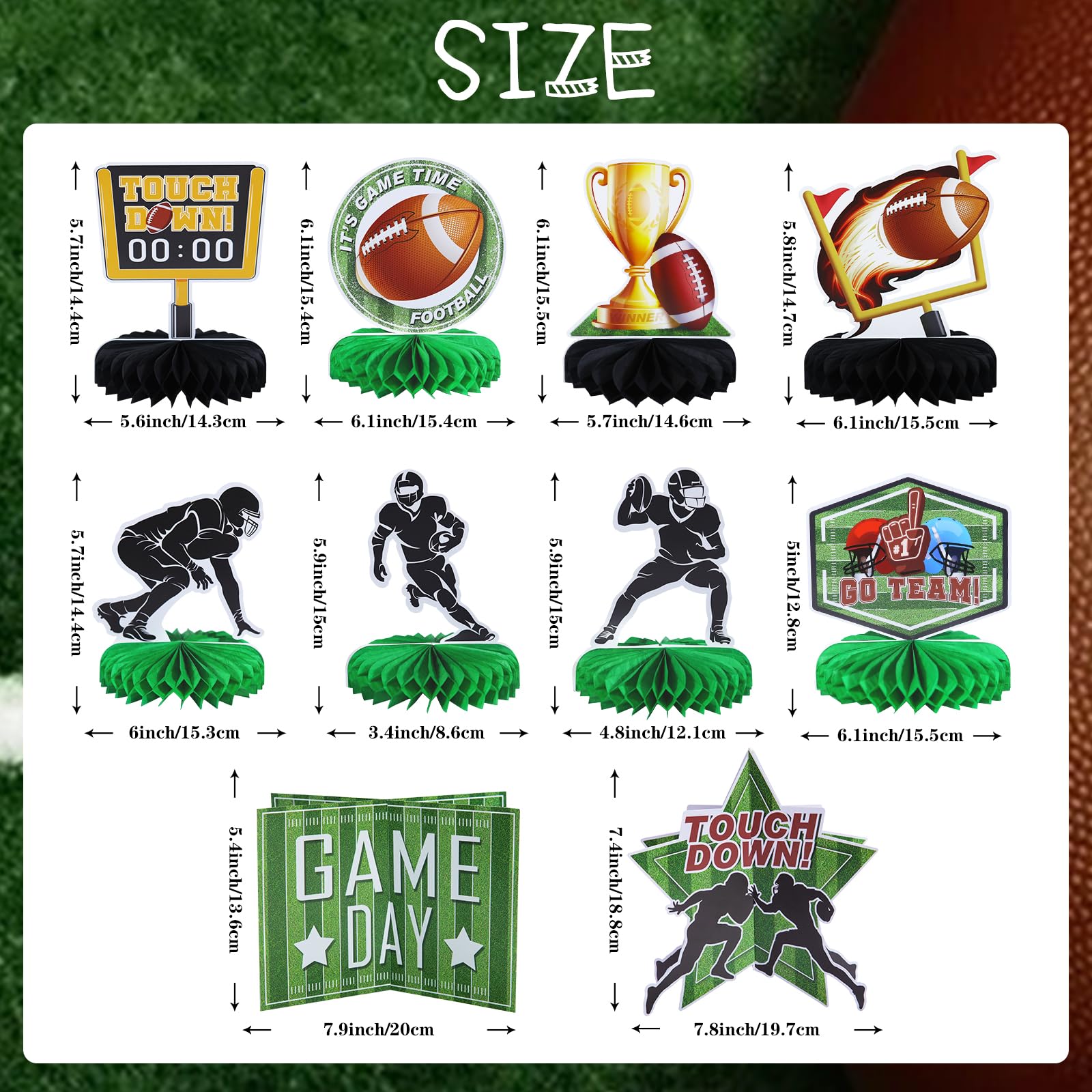 OTTPOOM 10 Pieces Football Honeycomb Table Centerpiece Football Party Decorations Touchdown Table Centerpiece for Superbowl Game Day Tailgate Party Favors Supplies