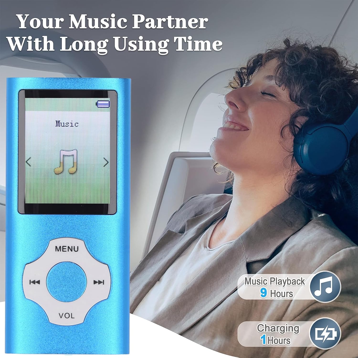 16GB MP3 Player, Bluetooth 5.0 Single Loop MP4 Player, Portable HiFi Sound Music Player Built in HD Speaker, E Book, Voice Recording, Supports up to 128GB TF Card (Blue)