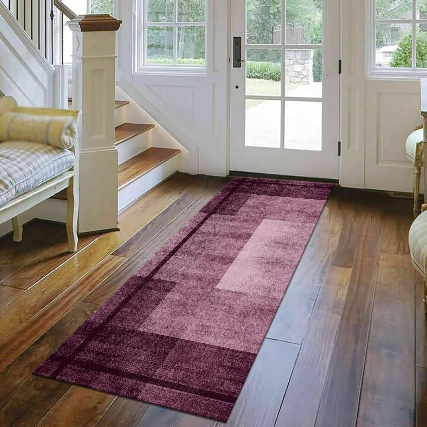 Długi abstrakcyjny dywan z fioletową różą 50 x 300 cm - mata do zlewu kuchennego do wewnątrz, dywan do przedpokoju, salonu, sypialni, poliester, antypoślizgowy dywanik