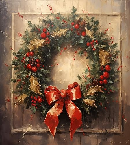 PIPISKY Kit de pintura de Navidad por números para adultos, guirnalda de decoración de Navidad, pinturas al óleo digitales hechas a mano, una mezcla
