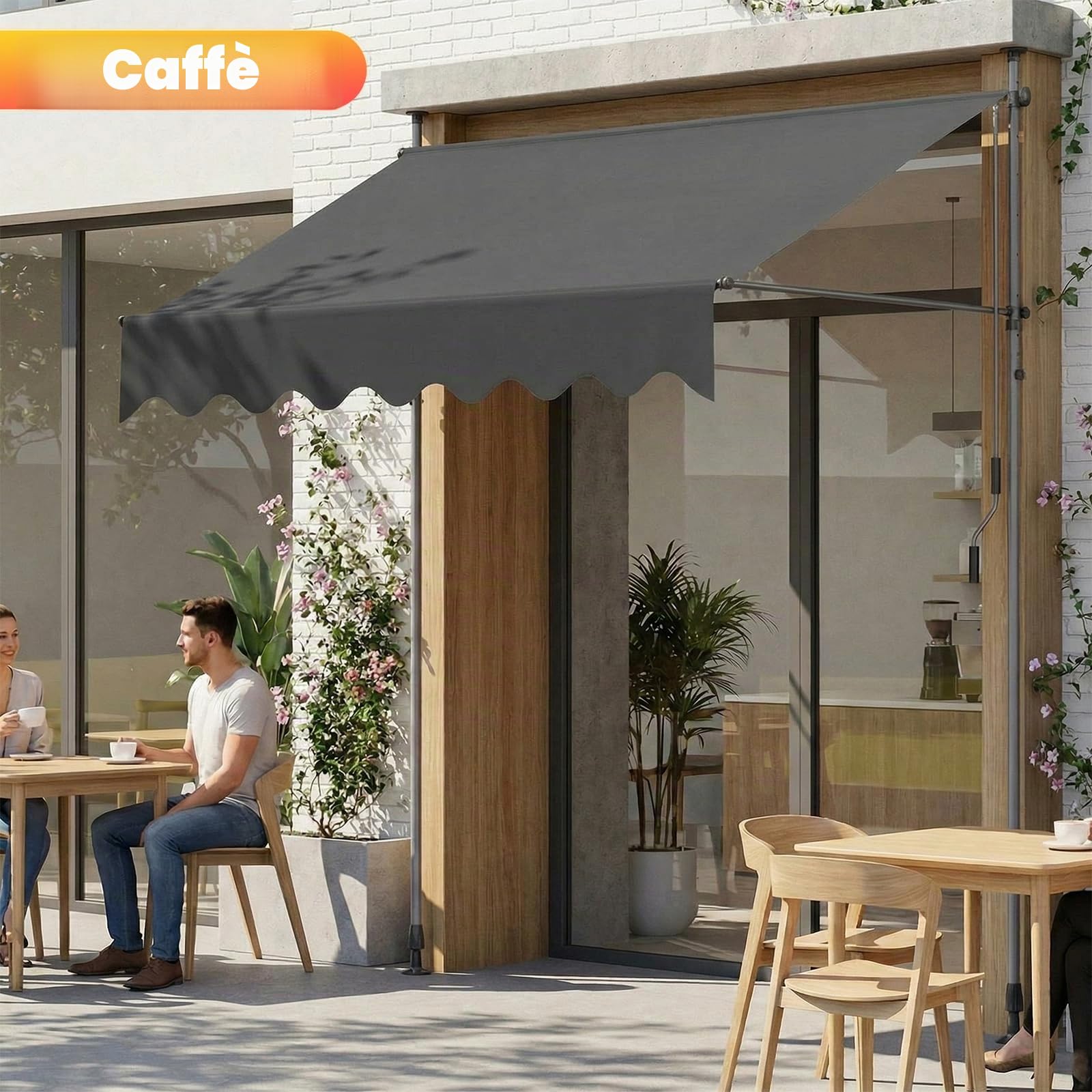 LIFERUN Tenda da Sole Senza Foro,250 x 120cm,A Manovella,per Balcone,Grigio | Inclinazione Regolabile,Impermeabile,Protezione UV,Protezione Privacy,Alluminio,Rivestimento in PU,Terrazzo,Portafinestra