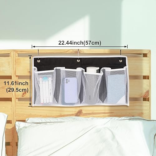 Miniatura 2 de Organizadores de zapatos colgantes para cama con 3 ganchos, 4 bolsillos de malla para colgar en la mesita de noche, bolsillos de almacenamiento
