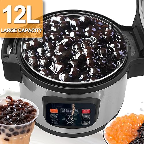 Miniatura 4 de Yovtekc - Olla comercial de tapioca con perlas, olla automática de tapioca de 12 litros, olla de té de burbujas antiadherente con panel de botón